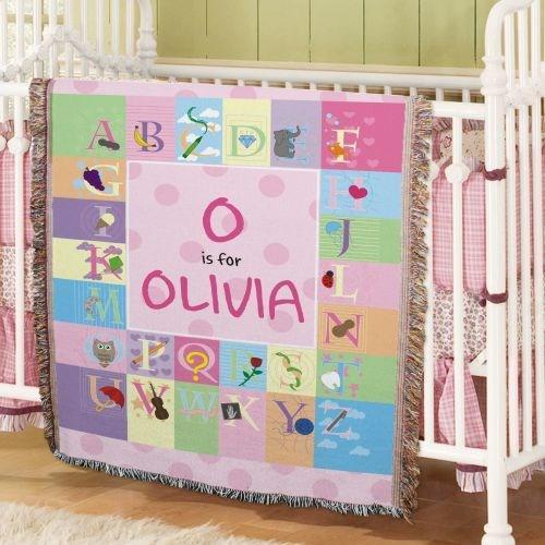 Our collection of top sellers include some of the best personalized baby gifts, such as this personalized ABC blanket with the baby's name on it.