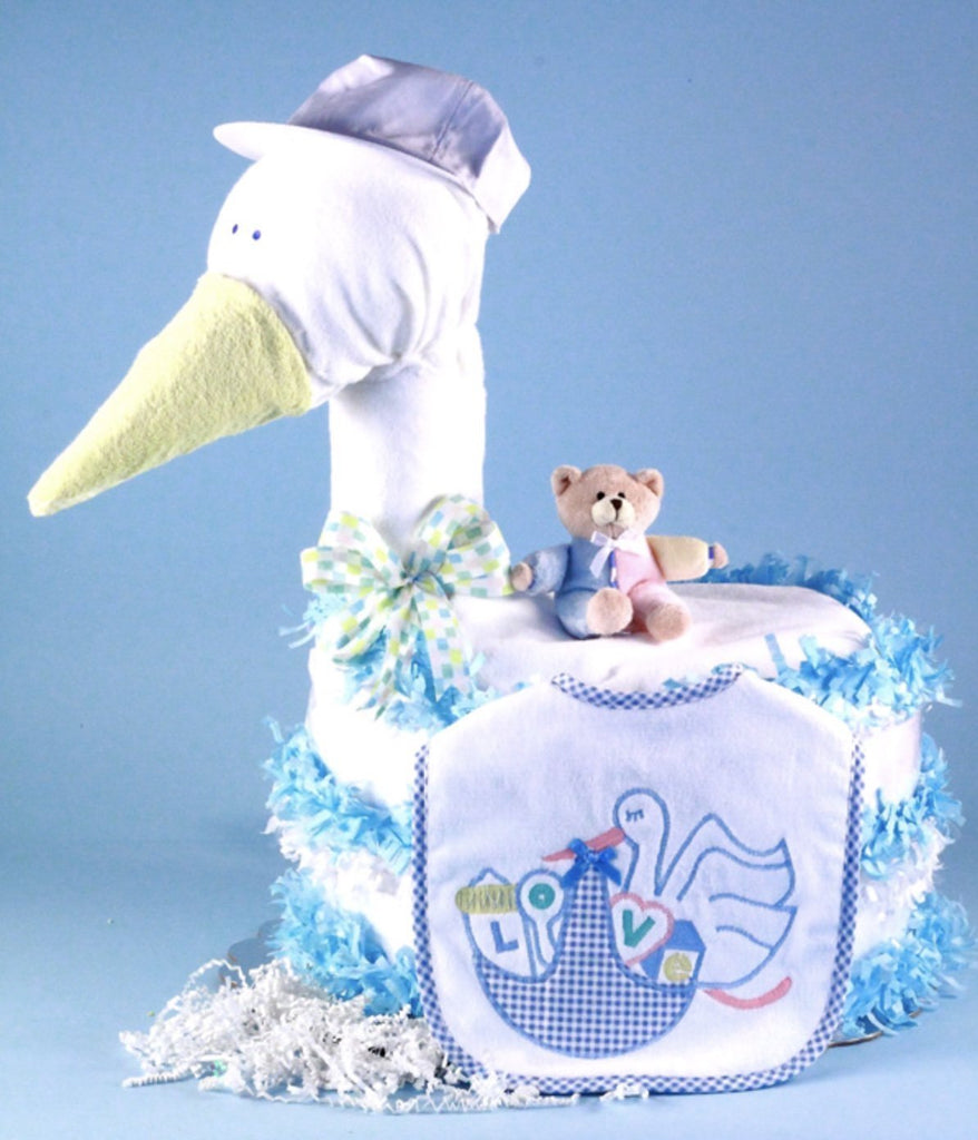 Our collection of unique baby shower gifts, including this stork-shaped diaper cake, is also perfect for other special occasions. 