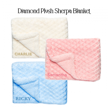 Plush Sherpa Embroidered Blanket for New Baby - Pink, Blue, or Cream